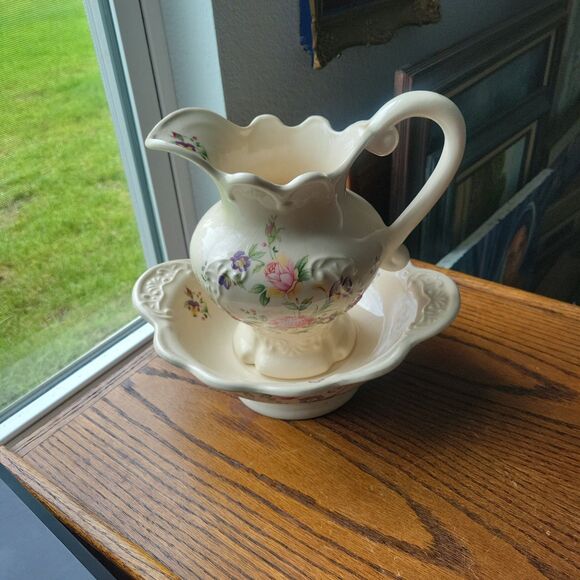 Premiere Products Other - Vtg 1930s British Ceramic Pitcher & Wash Basin Bowl Set Floral Rose Art Deco Era